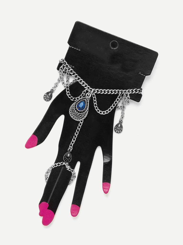Water Drop Rhinestone Chain Bracelet With Toe Ring--Des Mess