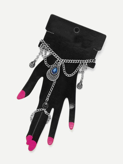 Water Drop Rhinestone Chain Bracelet With Toe Ring--Des Mess