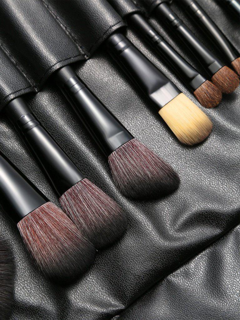 24Pcs Black Professional Makeup Brush Set with Leather Bag-makeup-Des Mess