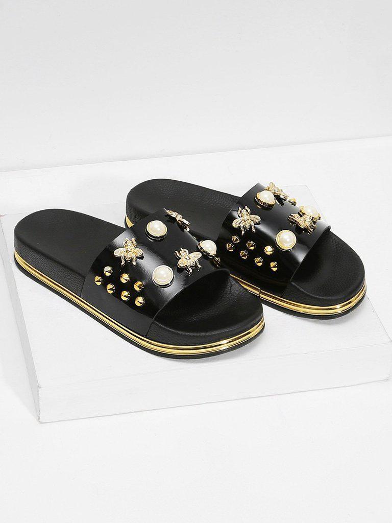 Faux Pearl Decorated Slippers-shoes-Des Mess