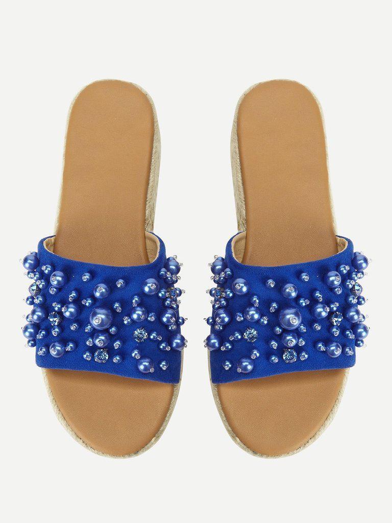 Faux Pearl Espadrille Platform Wedges-shoes-Des Mess