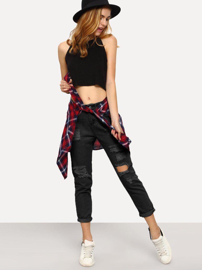 Basic Ripped Jeans-bottom-Des Mess