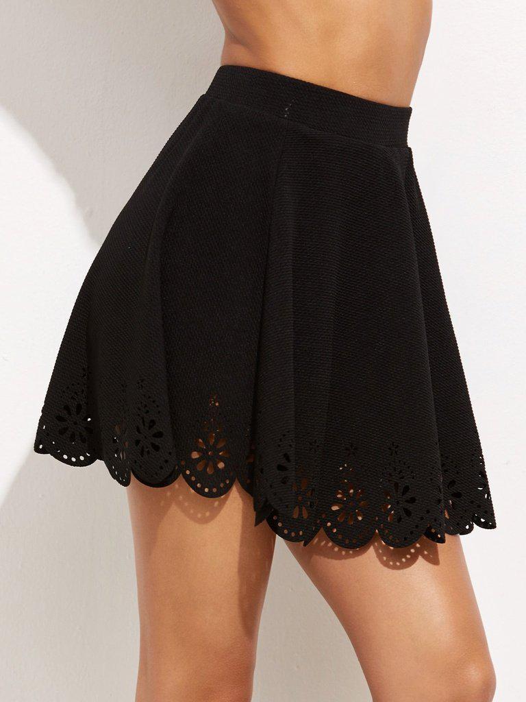 Laser Cutout Scallop Hem Textured Skirt-bottom-Des Mess