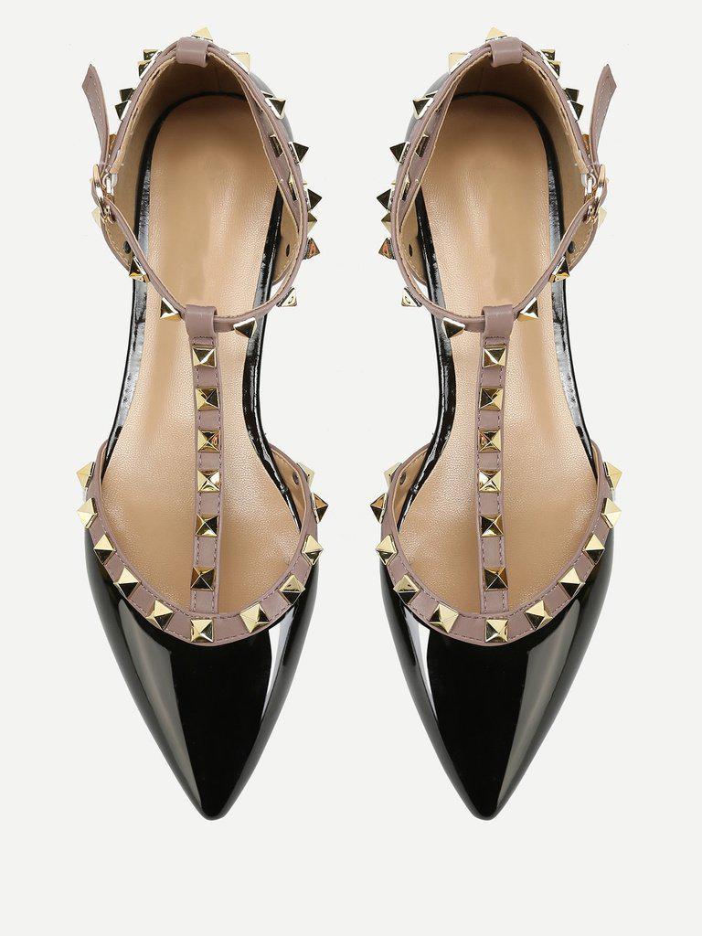 T-strap Studded Ballet Flats-shoes-Des Mess