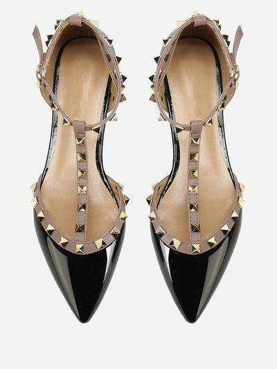 T-strap Studded Ballet Flats-shoes-Des Mess