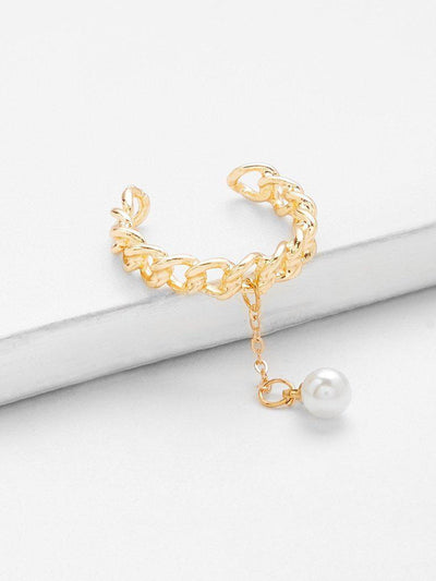 Faux Pearl Chain Shape Ring-jewelry-Des Mess