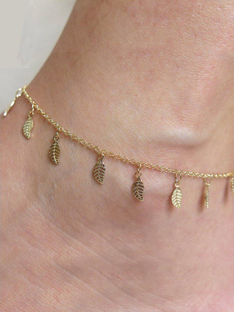 Leaf Detail Ankle Chain-jewelry-Des Mess