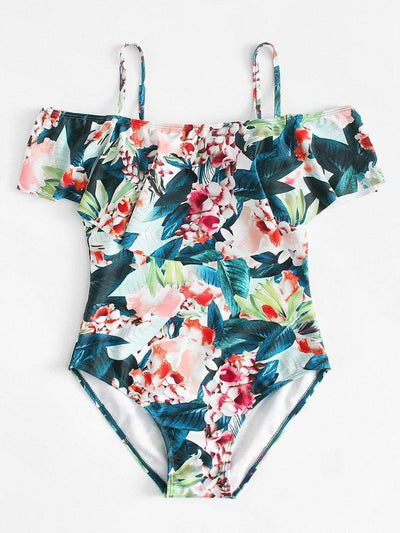 Flower Print Flounce Swimsuit-swimwear-Des Mess