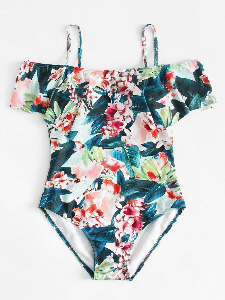 Flower Print Flounce Swimsuit-swimwear-Des Mess