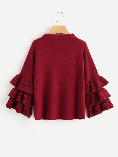 Pearl Beading Tiered Ruffle Sleeve Jumper-outerwear-Des Mess