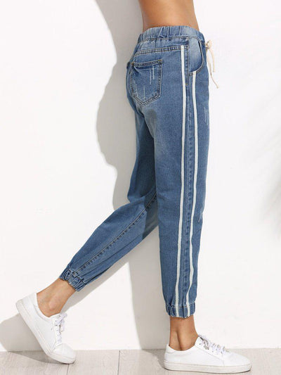 Side Stripe Elastic Cuff Jeans-bottom-Des Mess