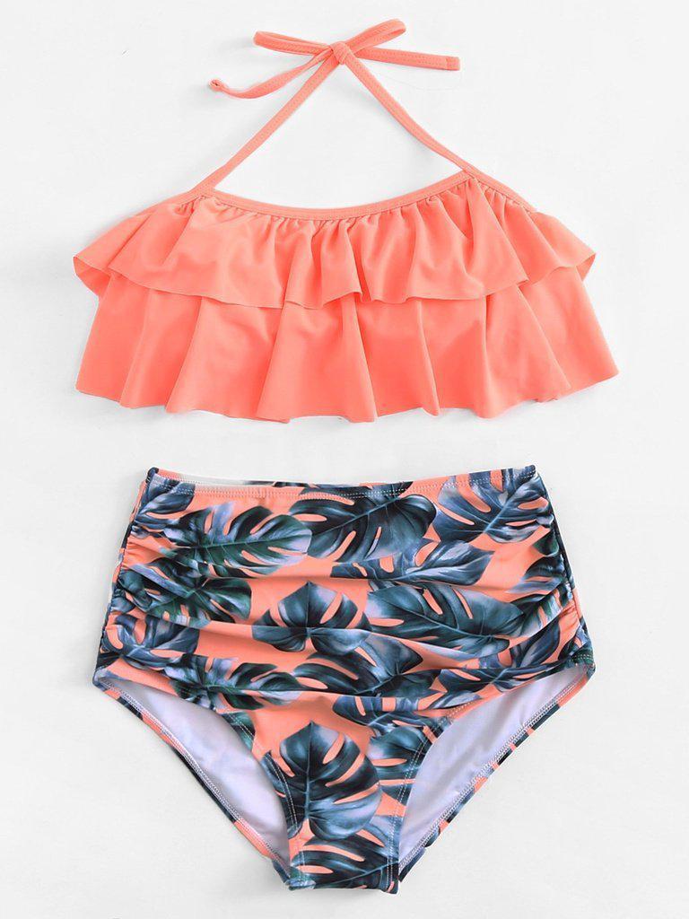 Palm Print Ruffle Bikini Set--Des Mess