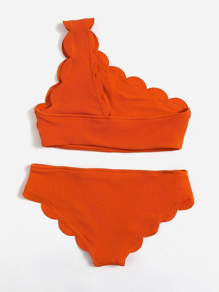 Scalloped Trim One Shoulder Bikini Set-swimwear-Des Mess