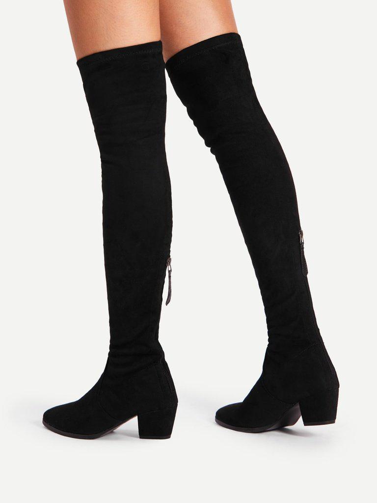 Back Zipper Block Heeled Thigh High Boots-shoes-Des Mess
