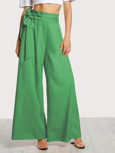 Frill Waist Belted Palazzo Pants-bottom-Des Mess