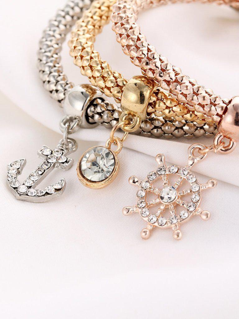 Anchor And Rhinestone Charm Bracelet Set--Des Mess