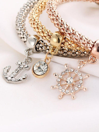 Anchor And Rhinestone Charm Bracelet Set--Des Mess