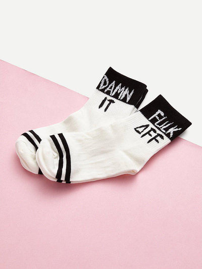 Slogan Print Ankle Socks 5pairs-accessories-Des Mess