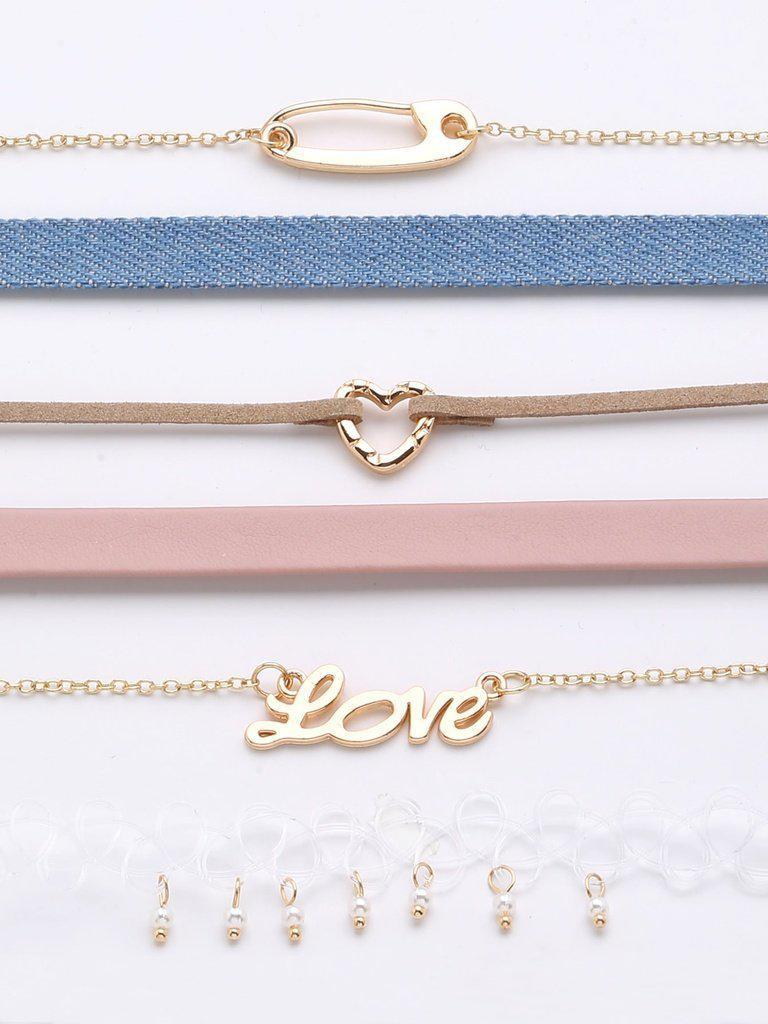 Letter Love & Heart Detail Choker Set 6pcs-jewelry-Des Mess