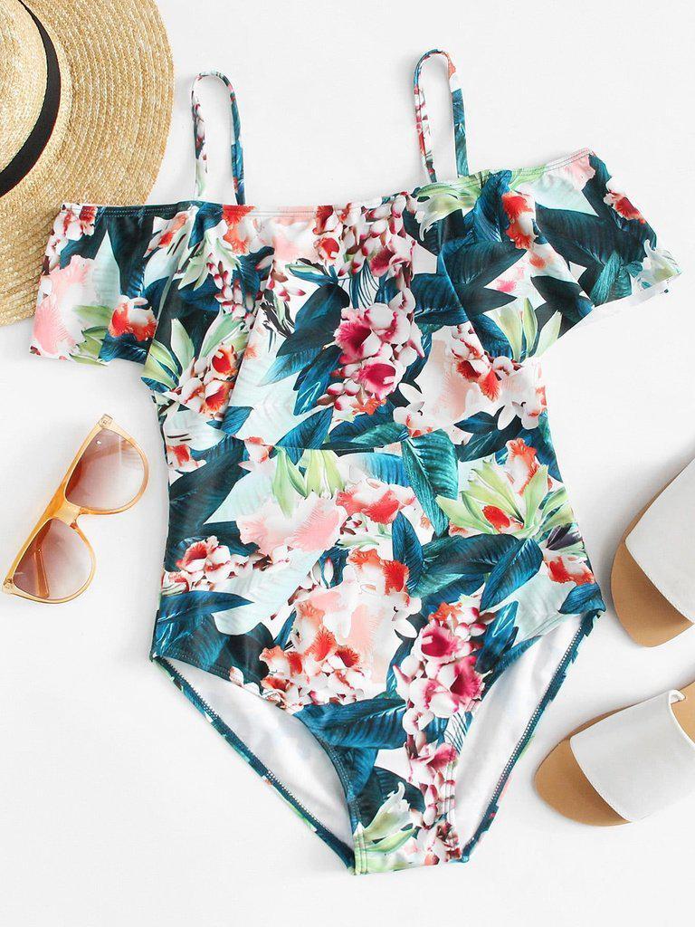 Flower Print Flounce Swimsuit-swimwear-Des Mess