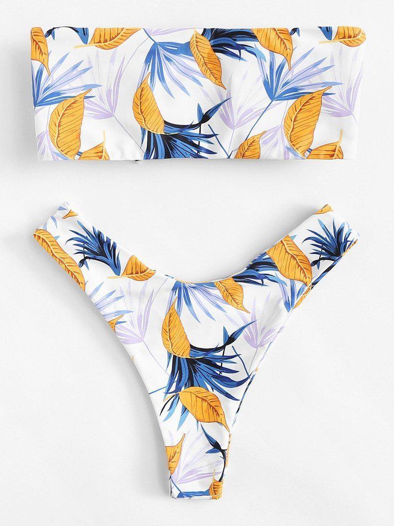Leaf Print Knot Front Bikini Set-swimwear-Des Mess