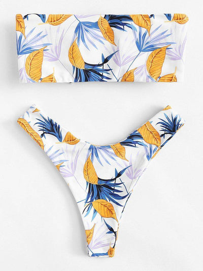Leaf Print Knot Front Bikini Set-swimwear-Des Mess
