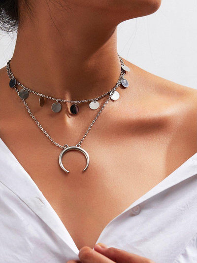 Horn & Sequin Design Layered Chain Necklace-jewelry-Des Mess