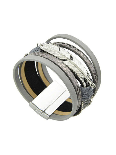 Gray Multilayer Blue Black Pu Leather Wrap Bracelets--Des Mess