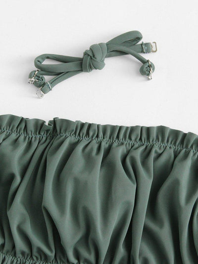 Crinkle Detail Bandeau Bikini Set-swimwear-Des Mess