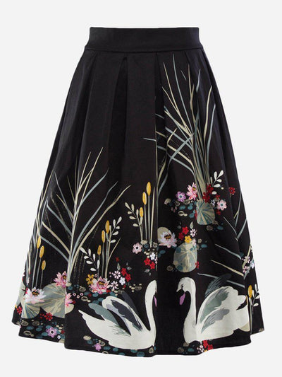 Swan Print Circle Skirt-bottom-Des Mess