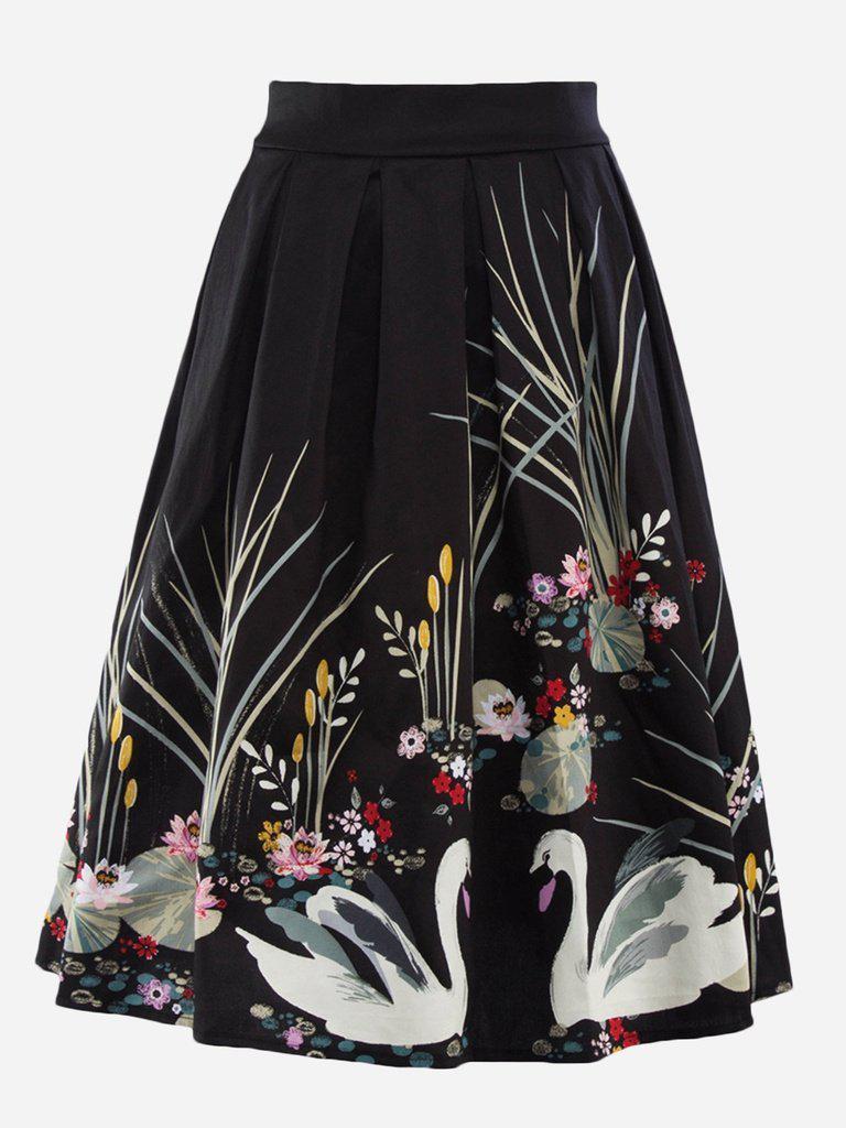 Swan Print Circle Skirt-bottom-Des Mess