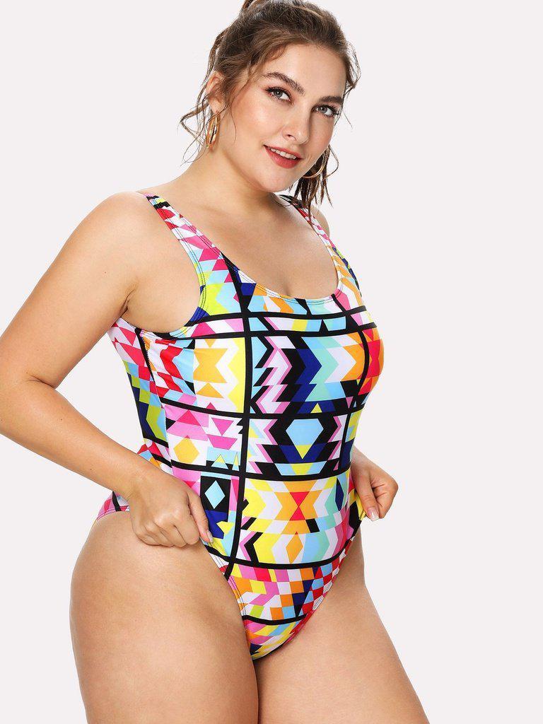 Geometric Pattern Colorblock Swimsuit-swimwear-Des Mess
