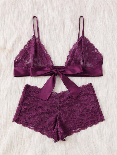 Tie Front Lace Bralette And Pantie Lingerie Set-lingerie-Des Mess