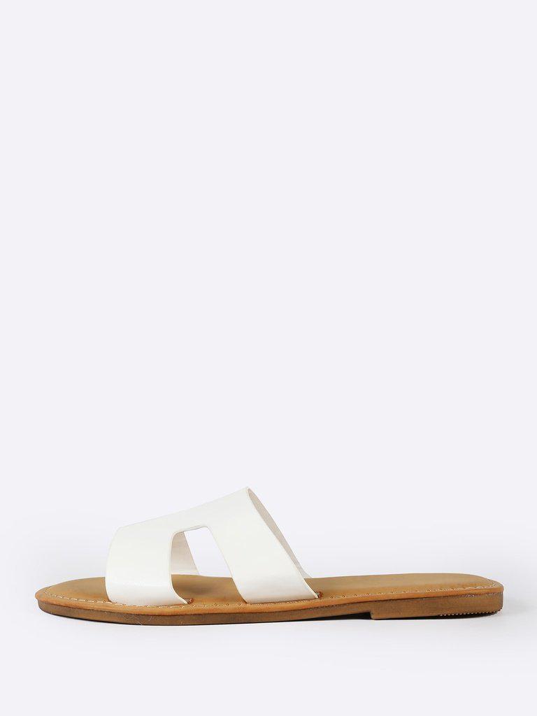 H Cutout Open Toe Slide Sandals WHITE-shoes-Des Mess