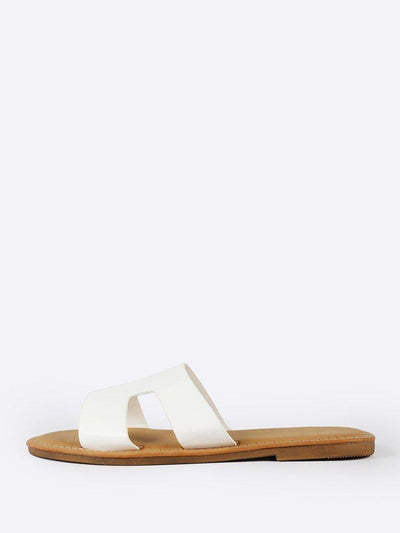 H Cutout Open Toe Slide Sandals WHITE-shoes-Des Mess