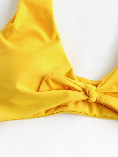 Bow Tie Front Plunge Neckline Bikini Set-swimwear-Des Mess