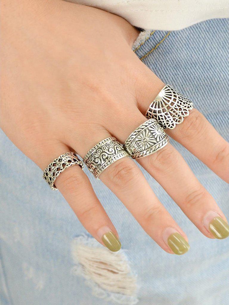 4 Pcs/Set Hollow Out Knuckle Ring Set-jewelry-Des Mess