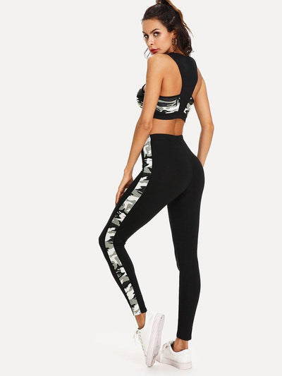 Cut And Sew Camo Print Sport Bra & Leggings Set-sportswear-Des Mess
