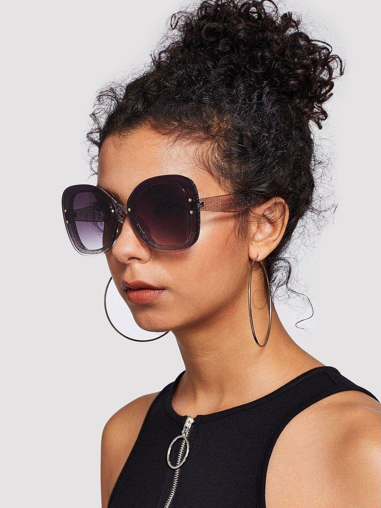Glitter Frame Mirror Lens Sunglasses-accessories-Des Mess