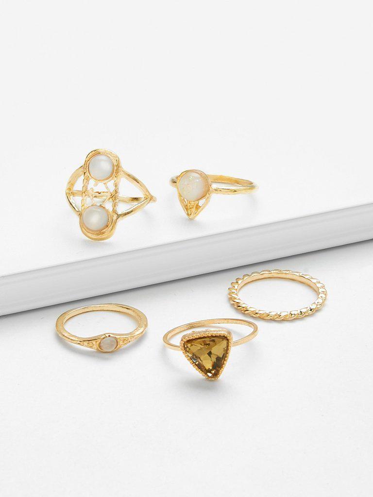 Triangle & Round Design Ring Set 5Pcs-jewelry-Des Mess