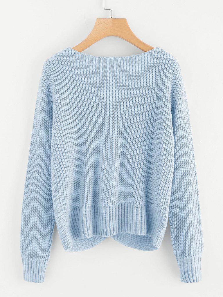 Pearl Beaded Detail Twist Sweater-outerwear-Des Mess
