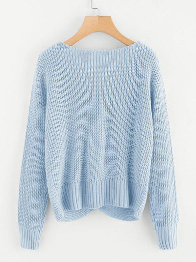 Pearl Beaded Detail Twist Sweater-outerwear-Des Mess