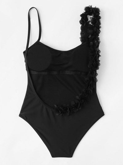 Flower Applique Backless Swimsuit-swimwear-Des Mess