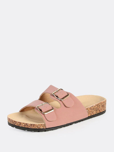 Double Buckle Nubuck Sandals DARK MAUVE-shoes-Des Mess