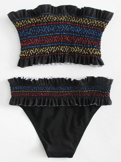 Shirred Bandeau Bikini Set-swimwear-Des Mess