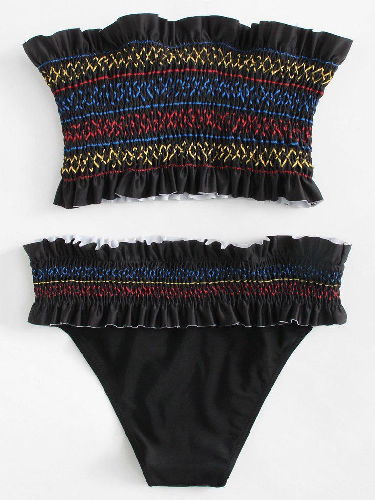 Shirred Bandeau Bikini Set-swimwear-Des Mess