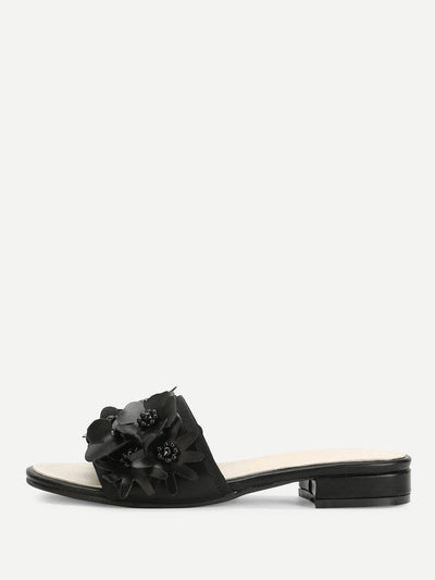 Flower Decorated PU Flat Sliders-shoes-Des Mess
