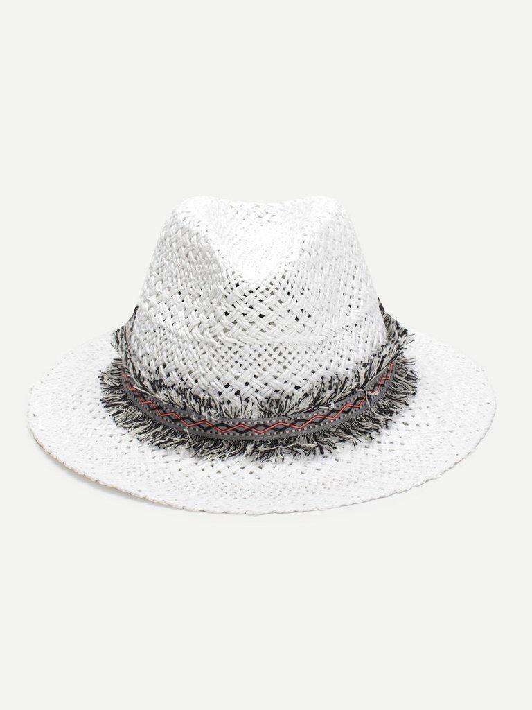 Frayed Band Straw Fedora Hat-accessories-Des Mess