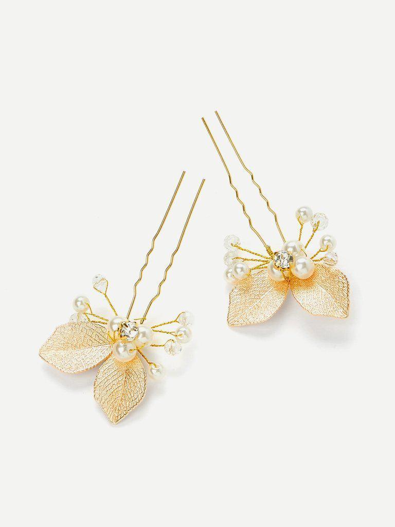 Leaf & Faux Pearl Design Hair Clip-hair-Des Mess