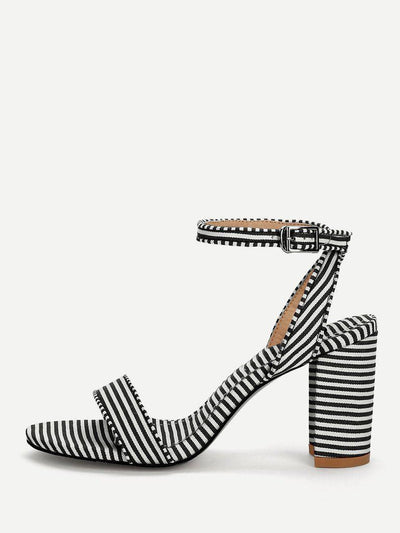 Striped Design Two Part Block Heeled Sandals-shoes-Des Mess
